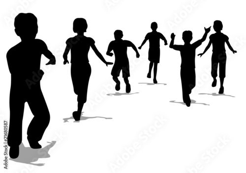 running children silhouette vector