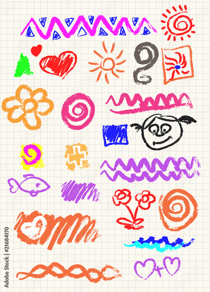 Vector elements of design stylised under children's drawing a pe