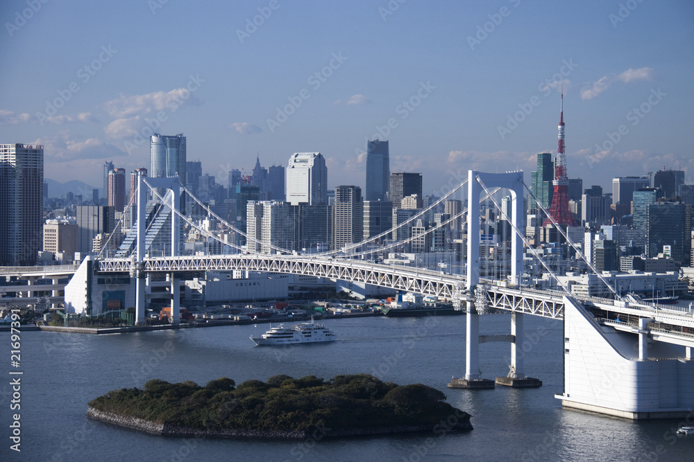 東京湾に掛かるレインボーブリッジ