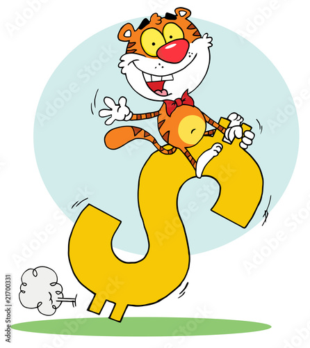 Cartoon Character Happy Riding On A Dollar Symbol,background