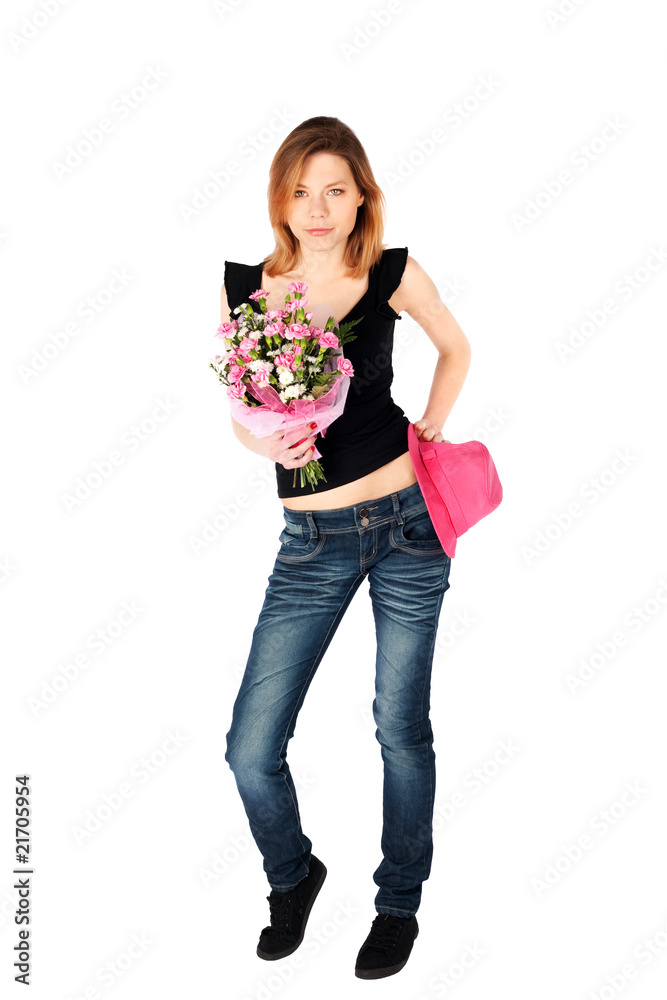 Slim Young Woman with Flowers Slim Young Woman with Flowers