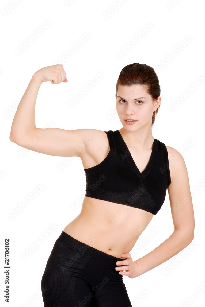 young woman showing off muscles young woman showing off muscles