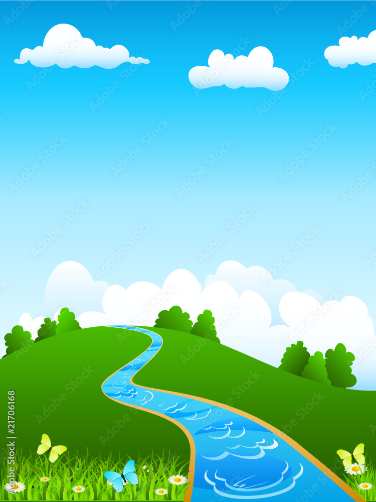 Obraz premium Fluß und grüne Landschaft