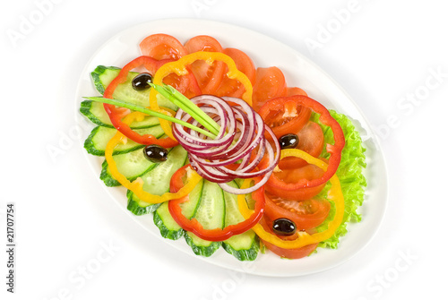 sliced vegetables at the dish