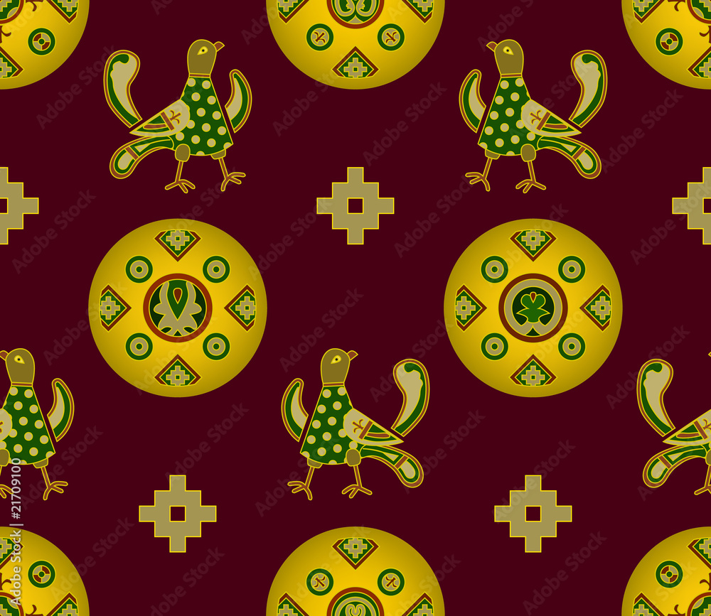 Naklejka premium Seamless ornament with medieval eastern european elements