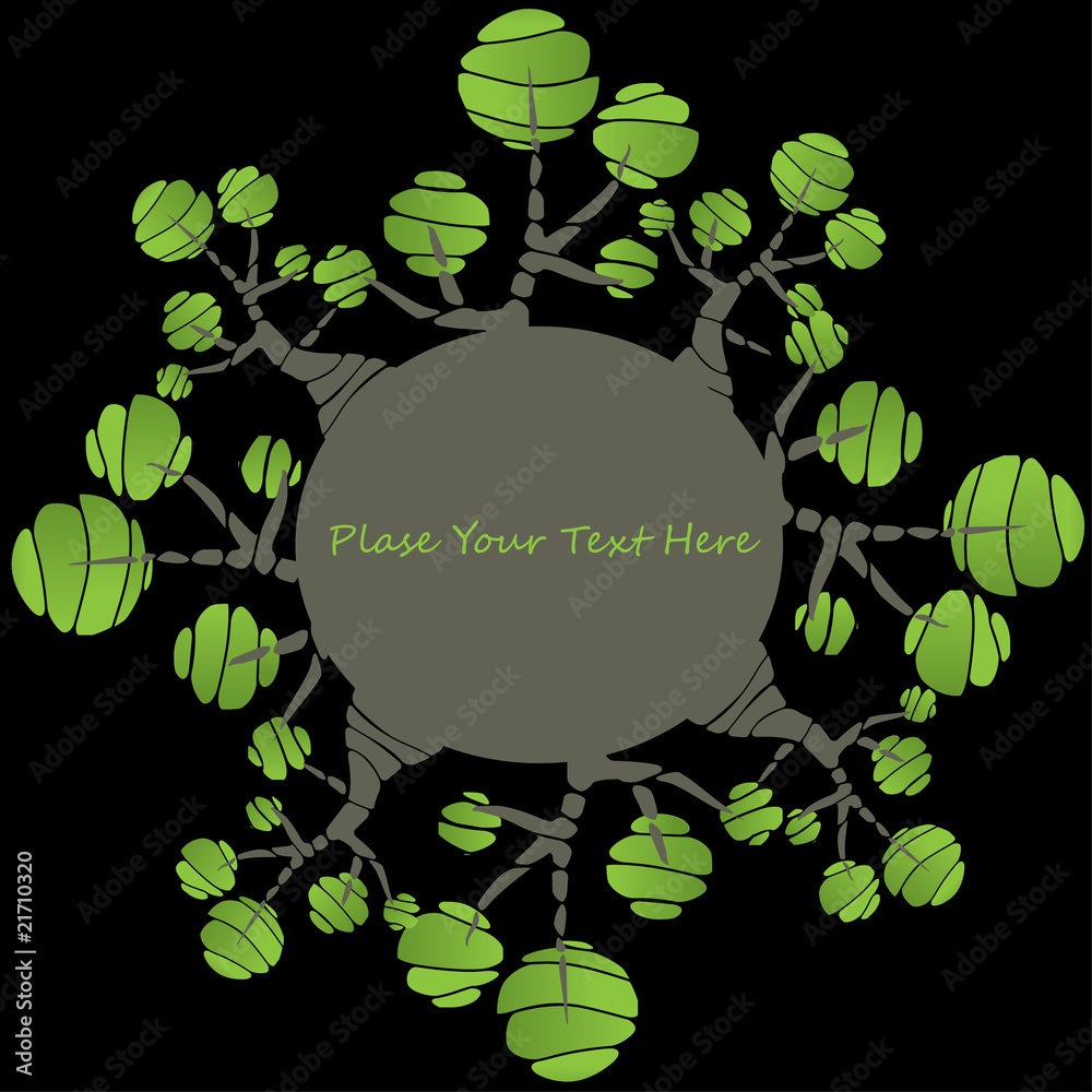 card design with stylized trees and text