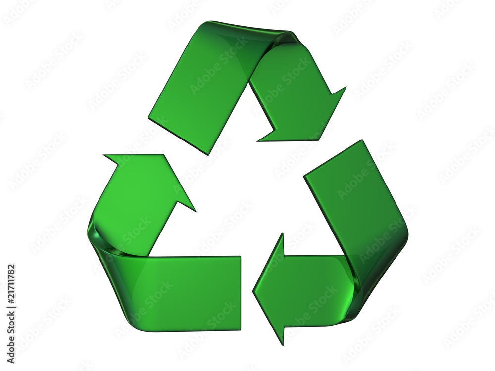 Fototapeta premium Big green and relief recycle's logo on a white background