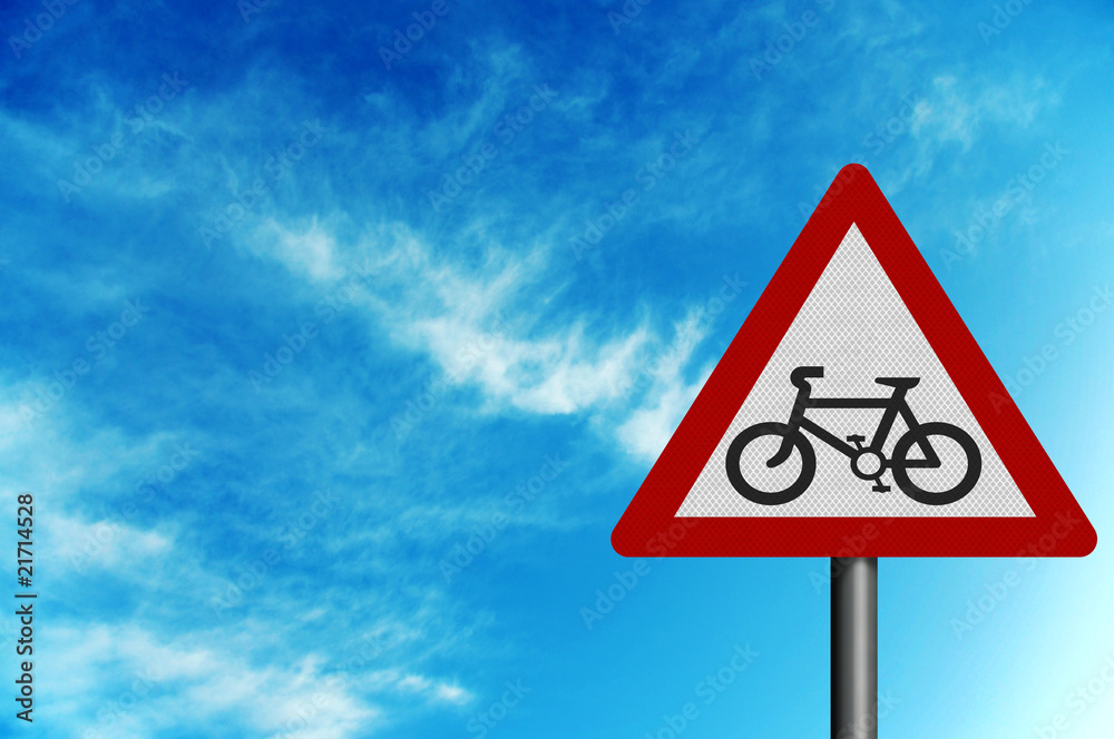 Photo realistic 'cycle route' sign, against a bright blue sky, w Photo realistic 'cycle route' sign, against a bright blue sky, w