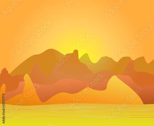 The image of desert and mountains on a distant background