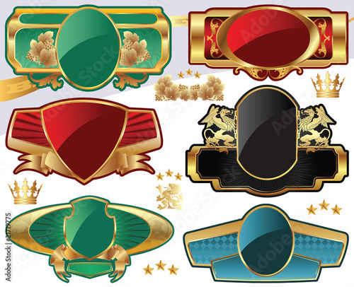 gold-framed labels on different topics for decoration and design