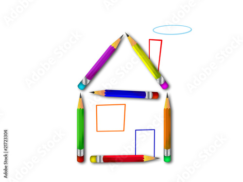 Color drawing of house with pencils