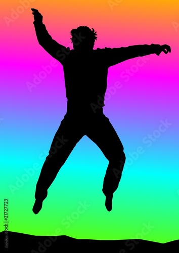 springender Mann mit Regenbogen