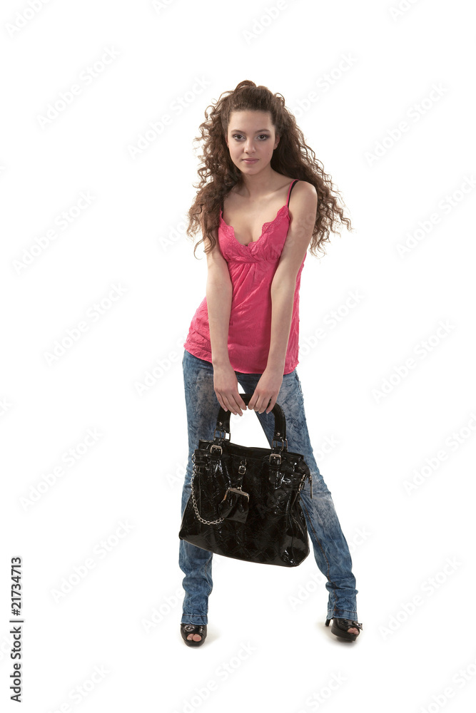 Fototapeta premium Black bag and the girl