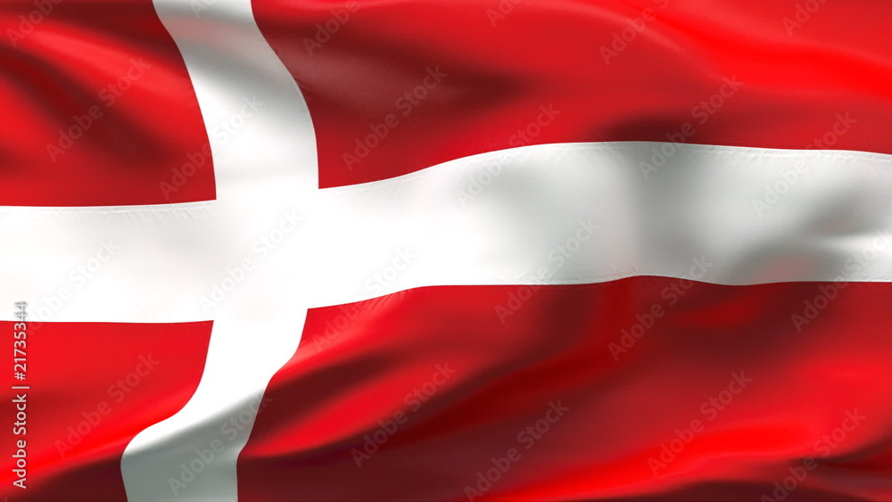 Creased Denmark satin flag in wind with seams and wrinkle