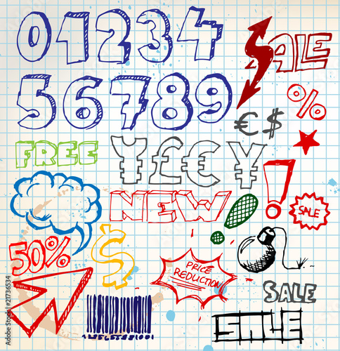 Set of colorful doodle eshop / advert elements