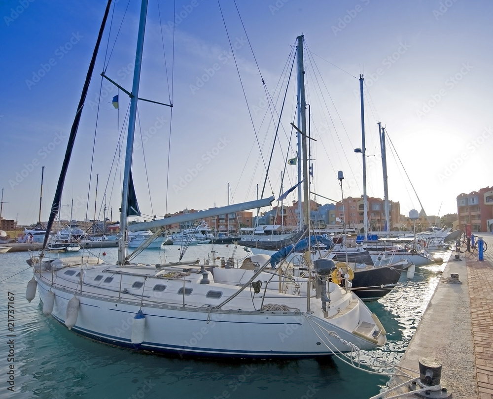 Sailing yachts in a marina