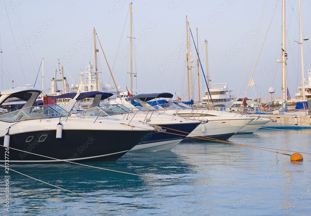 Private motor boats in a marina