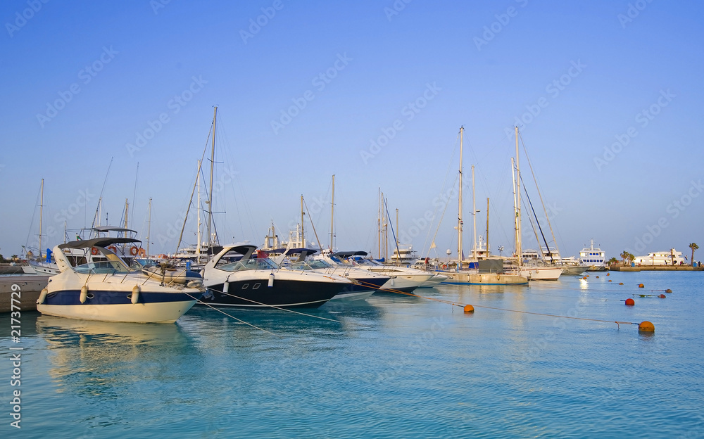 Private motor boats in a marina
