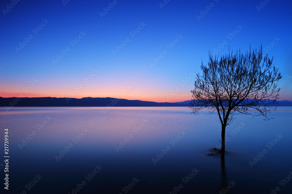 A view of a Ohrid lake at sunset, Macedonia