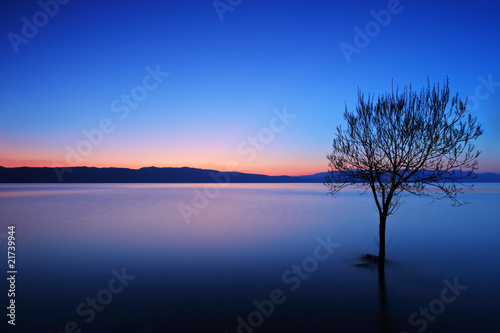A view of a Ohrid lake at sunset  Macedonia