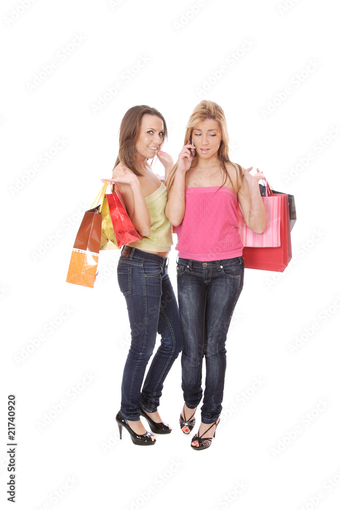 isolated two shopping women