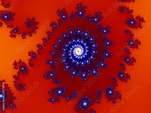 Intricate red-blue fractal design based on julia set