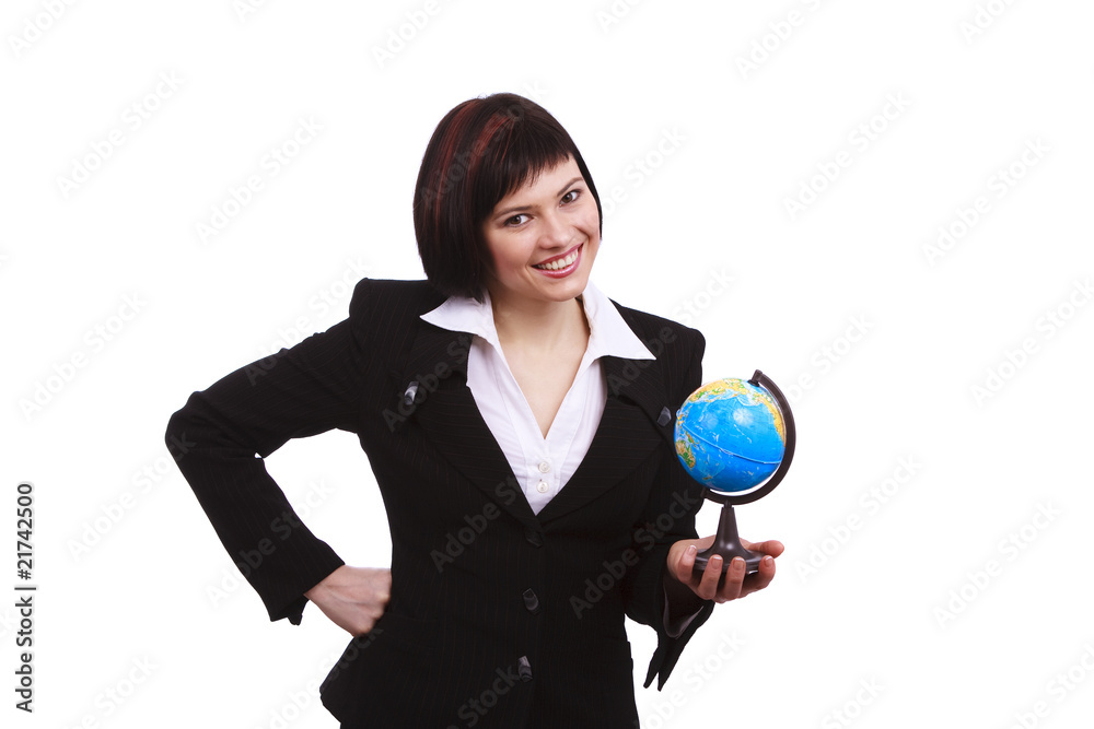 Businesswoman holding Earth globe on a hand Businesswoman holding Earth globe on a hand