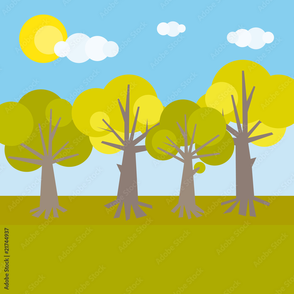 Forest theme. Various trees with various color of foliage.