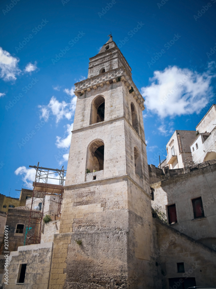 Belltower of the St. Pietro Barisano Church. Matera. Basilicata.