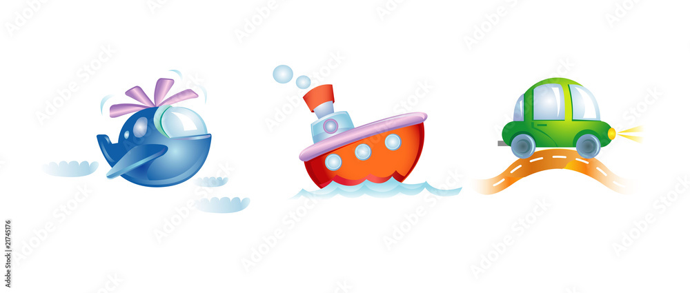 Obraz premium Air, sea and ground types of transport. vector illustration.