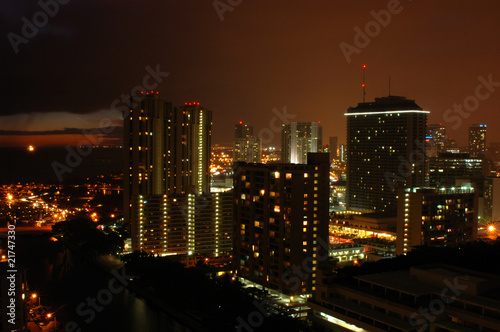 Downtown area of the city of Honolulu  Hawaii at night