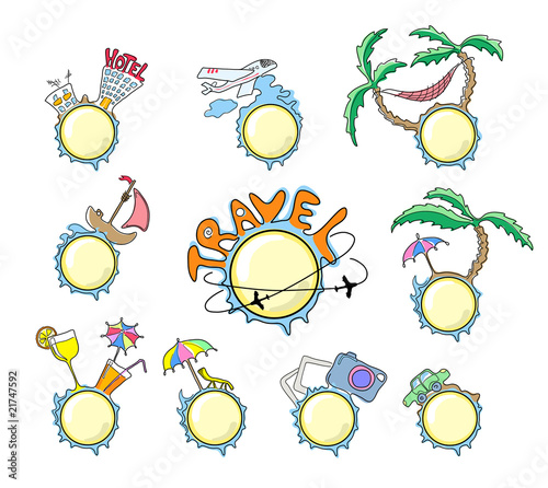 Set of color icons of summery trip, vector illustration