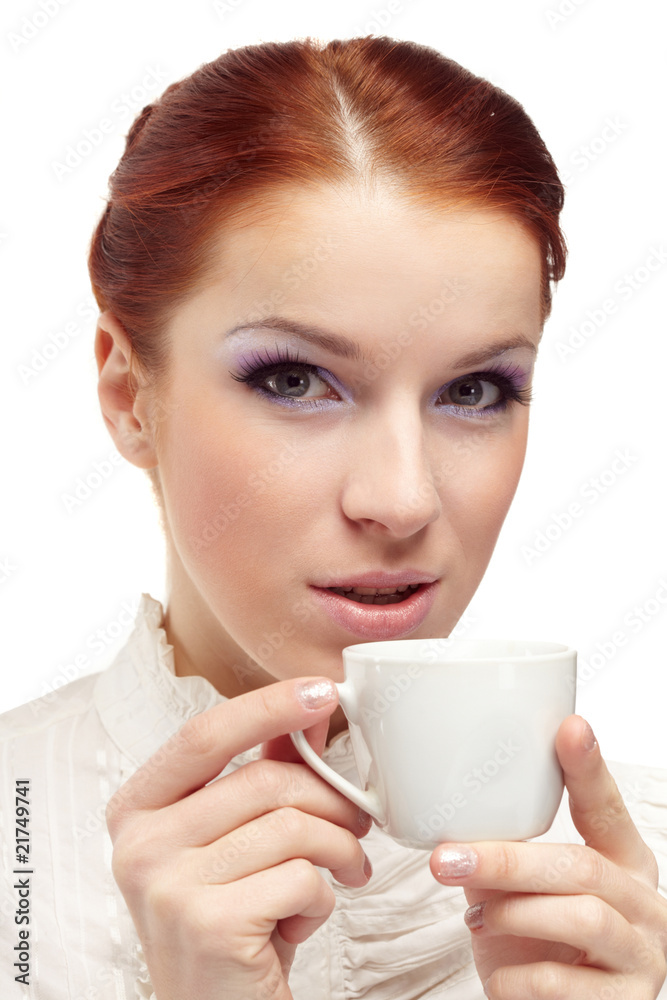 Business woman holding cup of coffee.