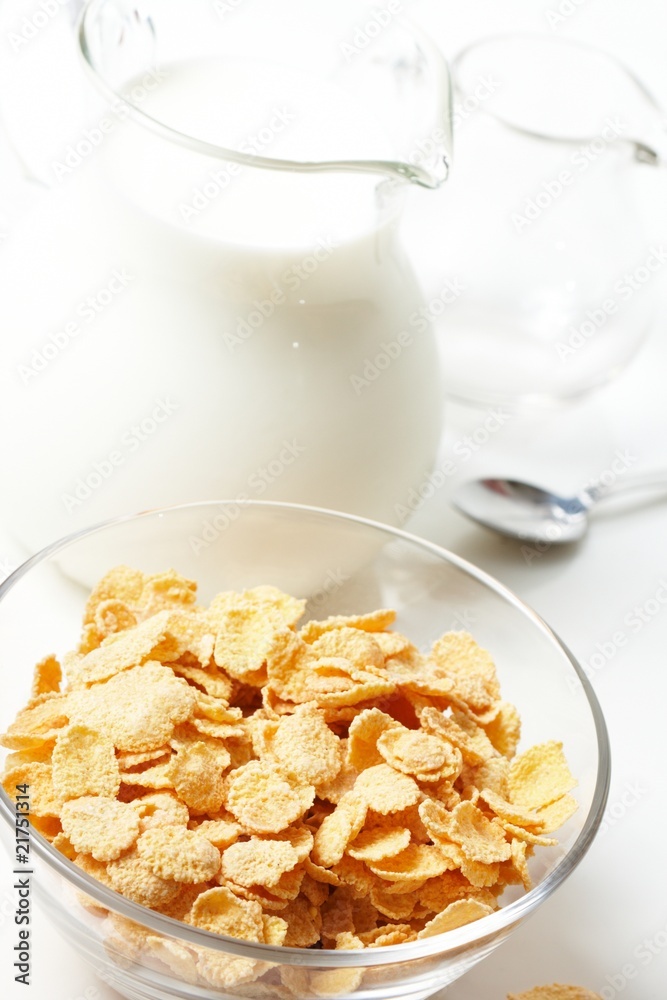 Breakfast with corn-flakes Breakfast with corn-flakes