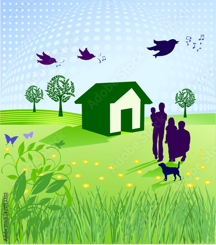 Familie auf Wiese