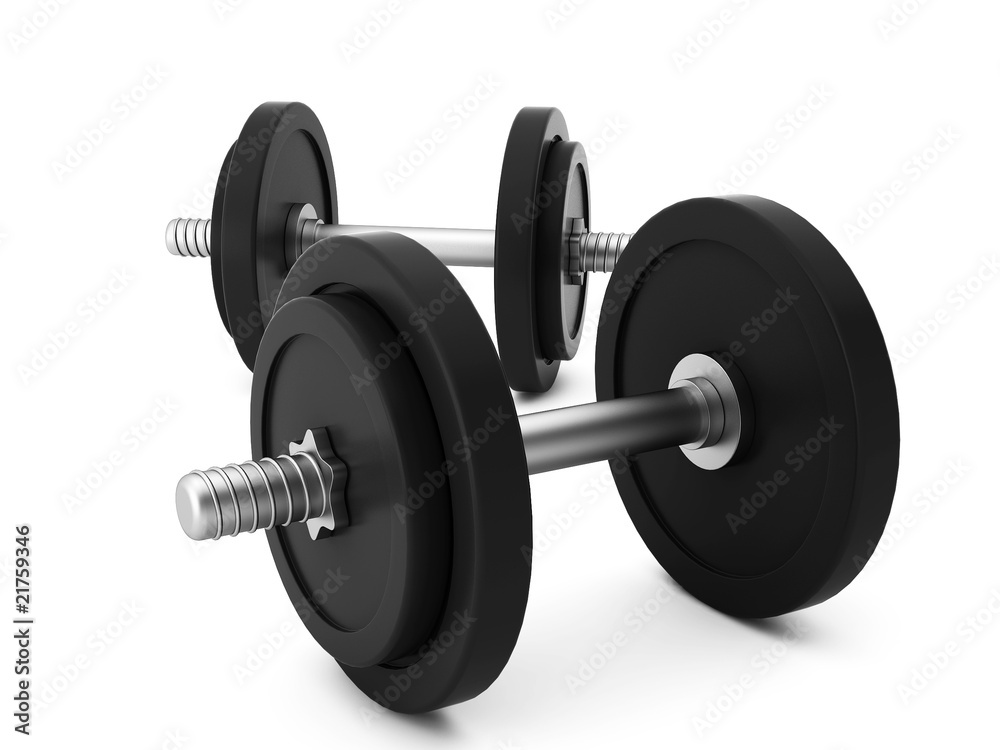 3d render of two dumbbells on white 3d render of two dumbbells on white