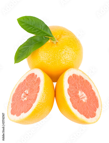 ripe red grapefruits with leaves