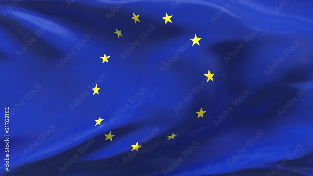 Creased European uniaon flag in wind with seams and wrinkle Creased European uniaon flag in wind with seams and wrinkle