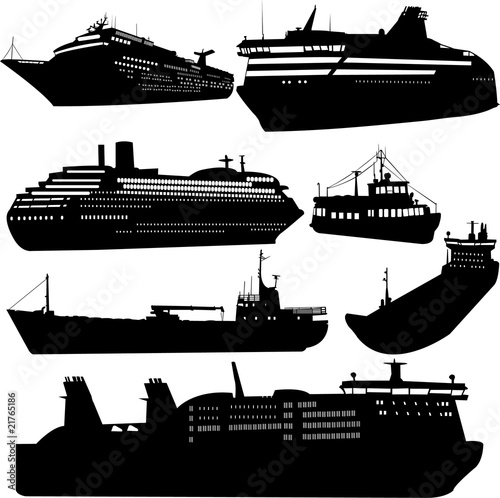 Set of vector silhouettes of ships and cruise ship photo