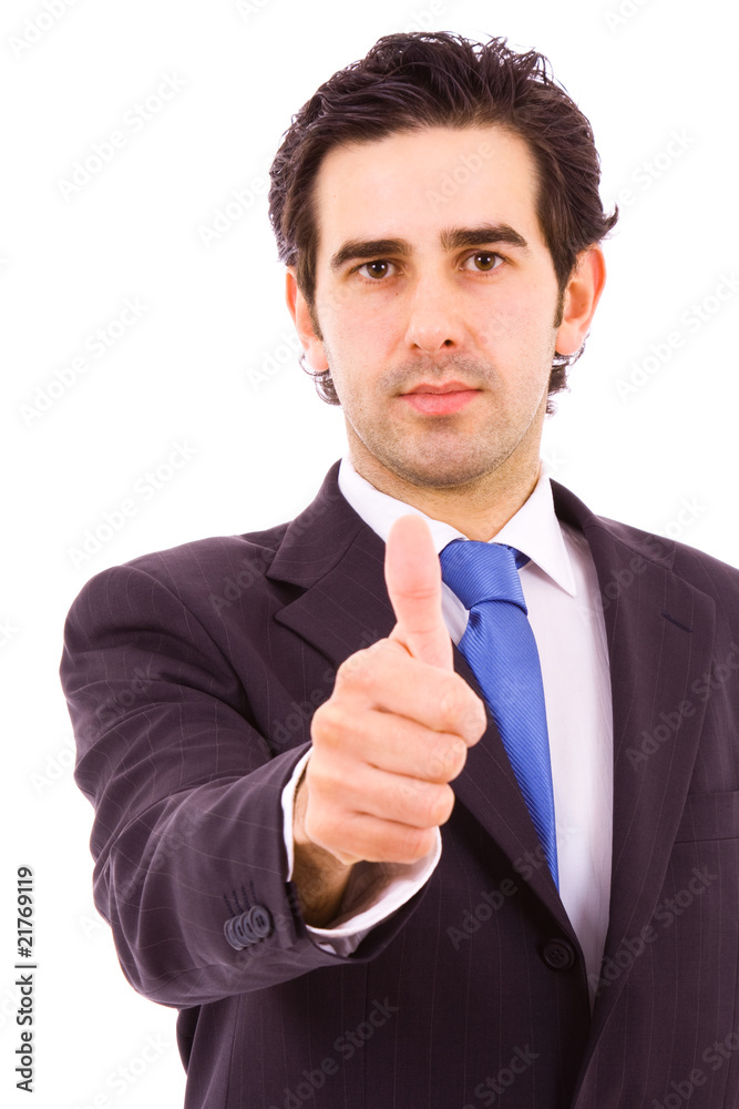 Portrait of young business man showing thumbs up sign, isolated Portrait of young business man showing thumbs up sign, isolated