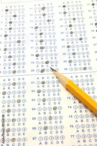 Blue Scantron Bubble Test with number two pencil