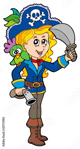 Pretty pirate girl with parrot