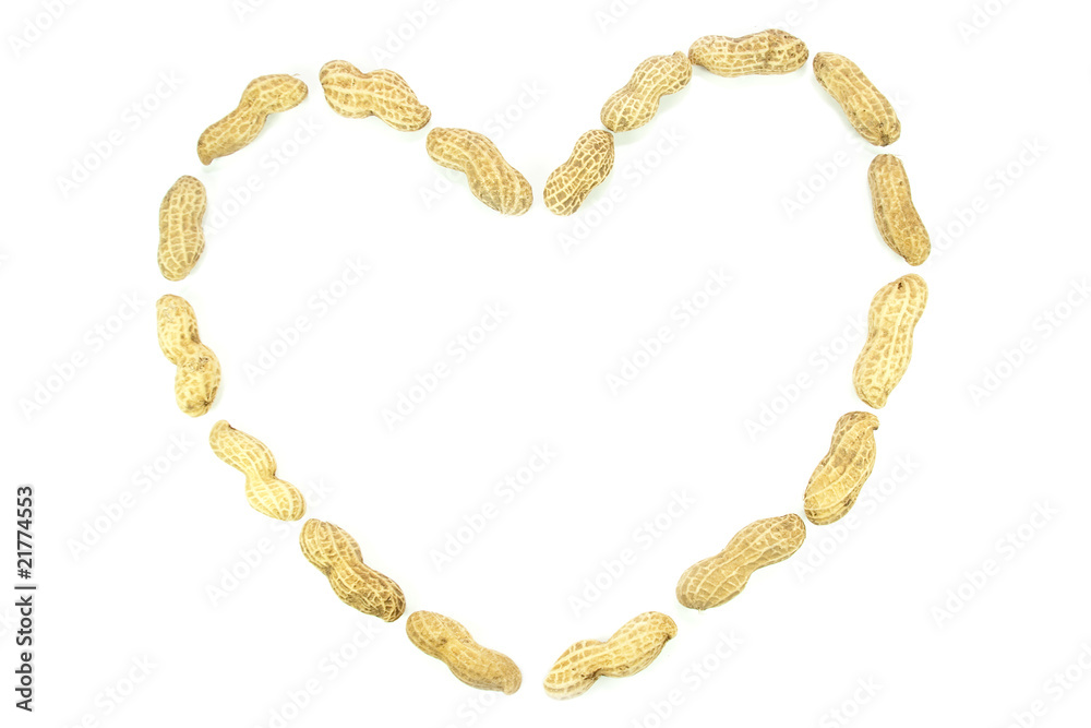 Peanuts arranged in a heart shape