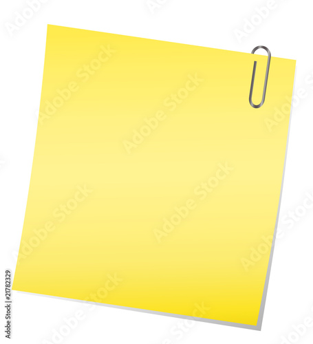 Vector yellow sticky note with paper clip
