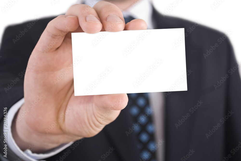 Man holding business card Man holding business card