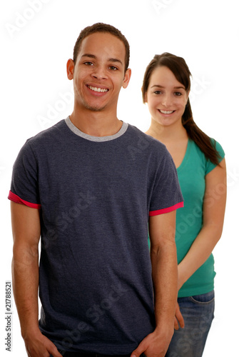 Happy teenagers smiling isolated on white