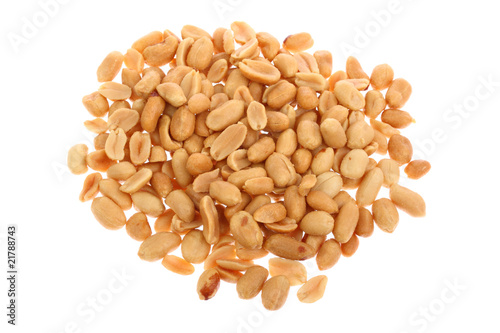 Fresh salty peanuts isolated on pure white background