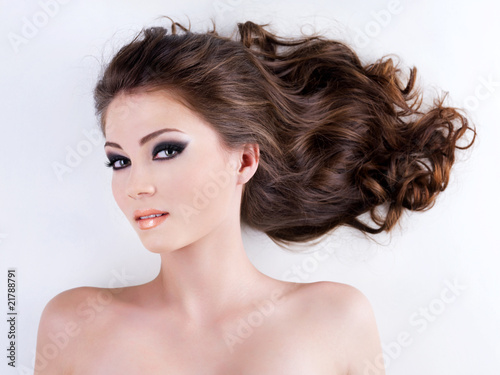 beautiful woman with long brown hairs