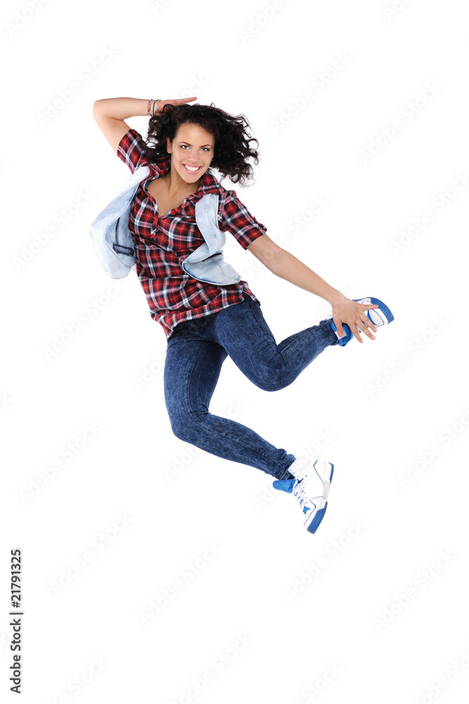 Jumping female dancer , isolated