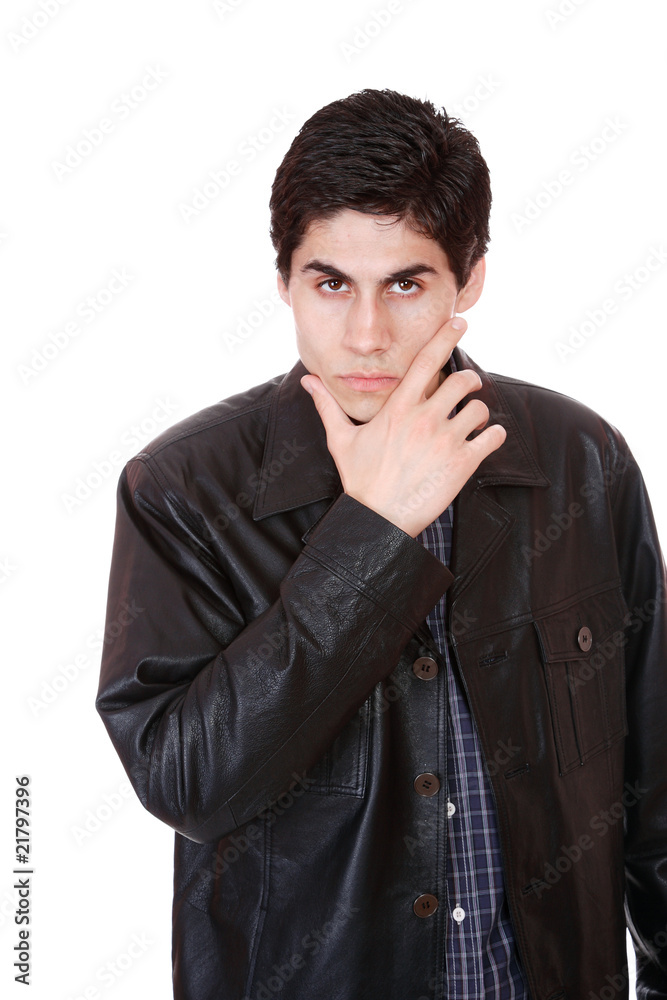 A handsome man in a leather jacket A handsome man in a leather jacket